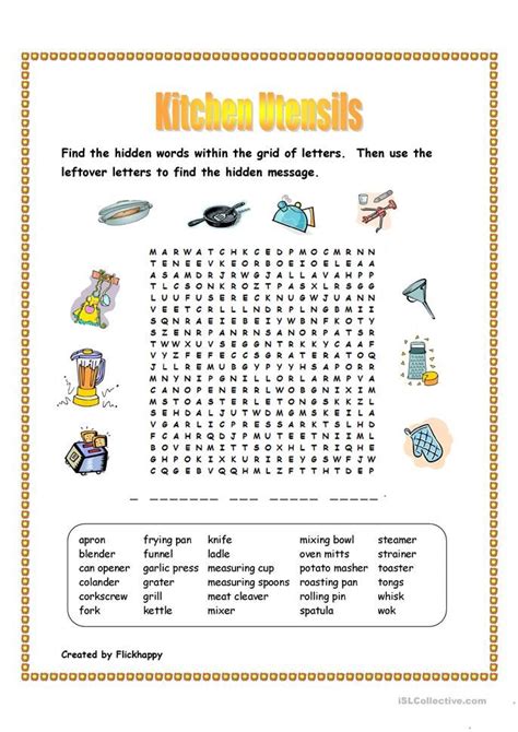 Kitchen Utensils Wordsearch Kitchen Utensils Worksheet Kitchen