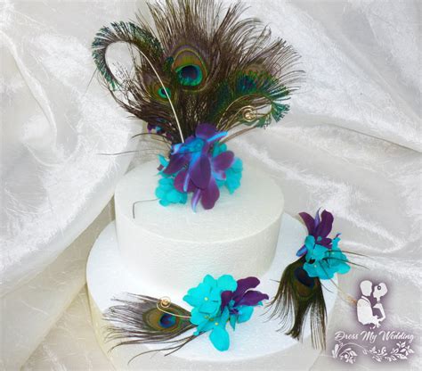 Dress My Wedding – Peacock galaxy orchid cake topper 3 pieces, purple ...