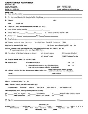 Fillable Online Admissions Buffalostate Readmission Form PDF