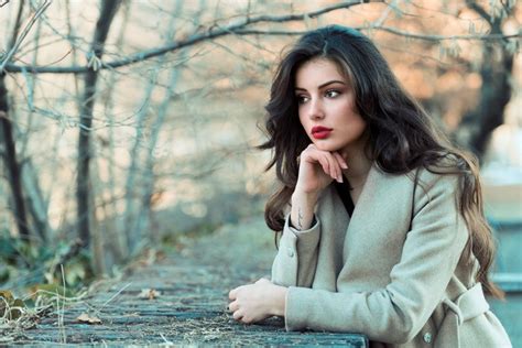 Bokeh Pose Hair Brunette Girl Beautiful Coat Rare Gallery Hd Wallpapers