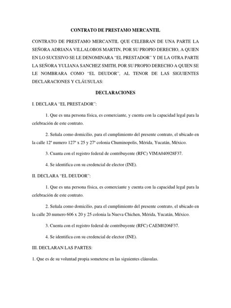 Contrato De Prestamo Mercantil 2 Pdf