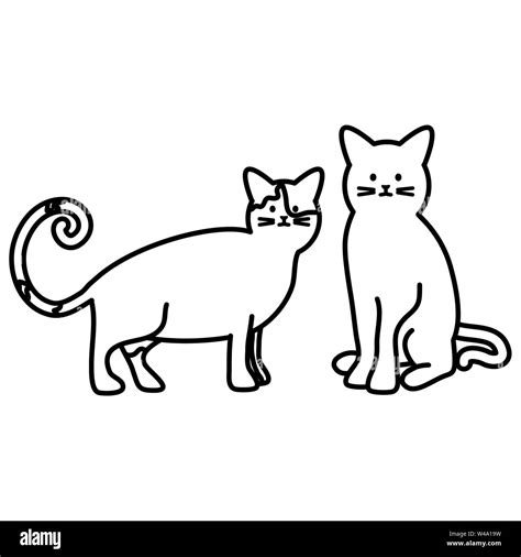 Cute Cats Mascots Adorables Characters Vector Illustration Design Stock