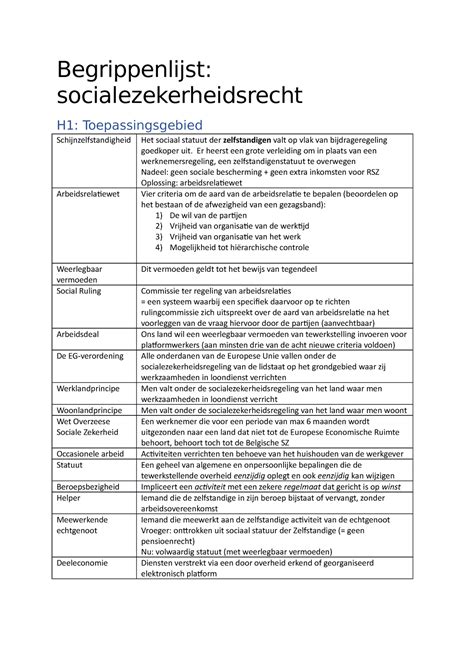 SZR Begrippenlijst Document Met Alle Belangrijke Begrippen Van Het