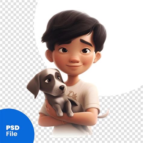 Ilustração 3d de um menino um cão isolado em um modelo psd de fundo