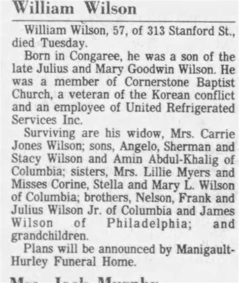 Obituary For William Wilson Aged 57