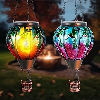 Amazon Tujoe Pcs Glass Hot Air Balloon Solar Lantern With Flickering Flame Hummingbird