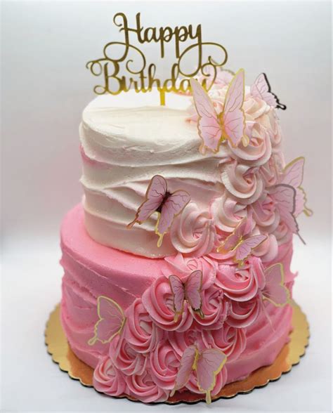 pink butterfly buttercream cake   birthday