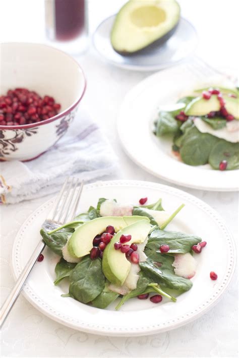 Epicurean Mom Spinach Salad With Shaved Apples Pomegranate Avocado And Pomegranate Vinaigrette