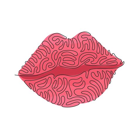 Una línea continua dibujando hermosos labios rojos después del beso se