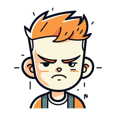 Angry boy with angry face. Vector illustration in thin line style ...