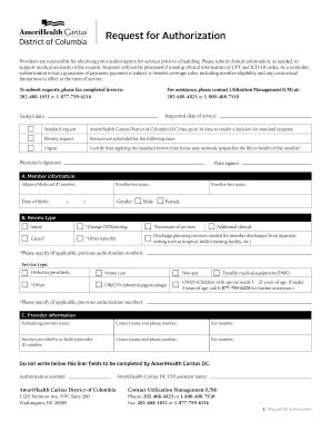 Prior Authorization Request Form Providers AmeriHealth Caritas DC