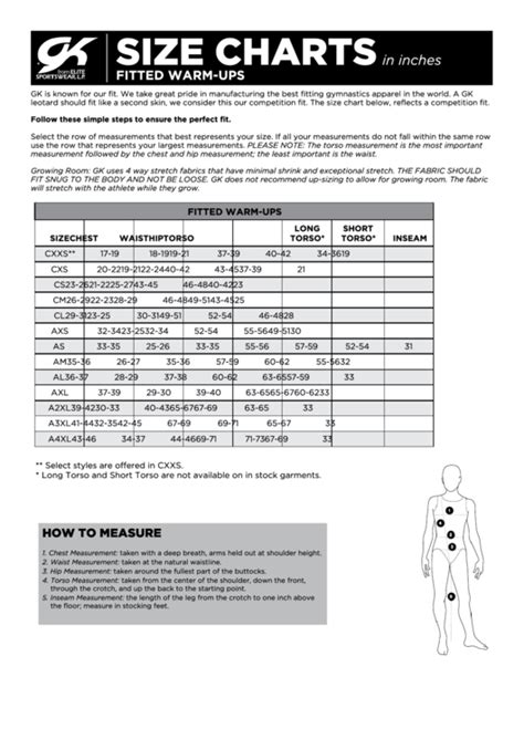 Gk Elite Size Chart