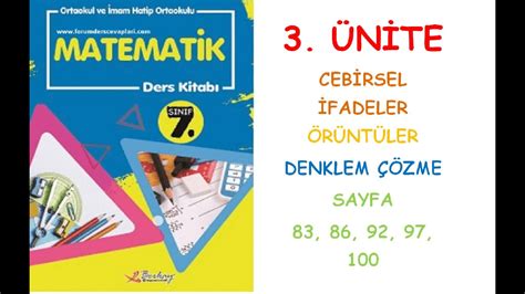 7 Sinif Matematİk 3 Ünİte Cebİrsel İfadeler ÖrÜntÜler Ve Denklem