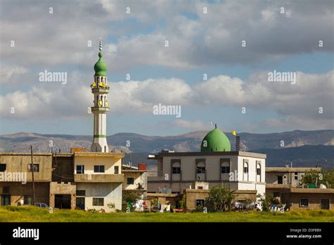 Mosque with Hezbollah flags in the Beqaa Valley, Lebanon Stock Photo ...