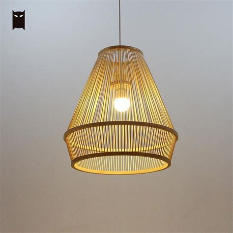 Soleilchat Handmade Bamboo Wicker Rattan Rod Pendant Light Fixture