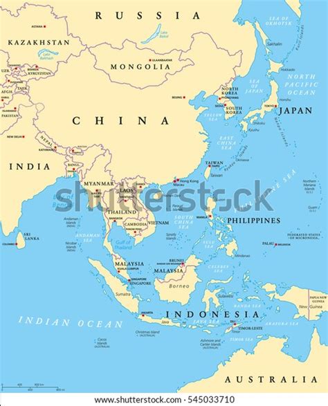 East Asia Political Map Capitals National Stock Vector (Royalty Free) 545033710