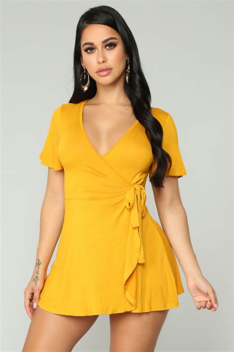 Rhonda Wrap Romper Mustard Fashion Nova Rompers Fashion Nova