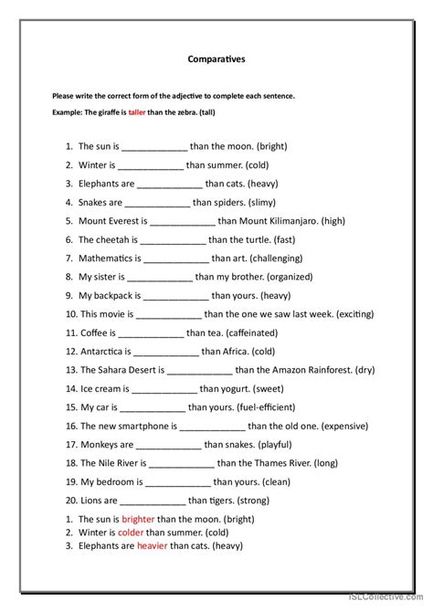 Comparatives Worksheet General Gramm English ESL Worksheets Pdf Doc