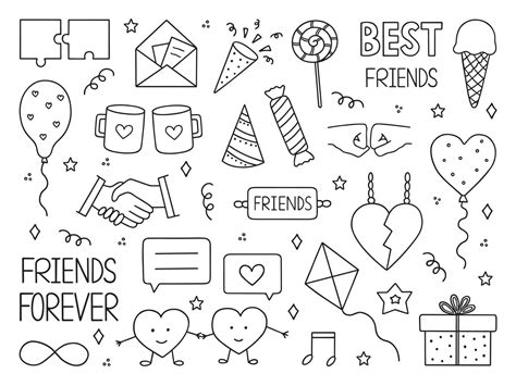 Hand Drawn Set Of Friendship Doodle Friendship Day And Party