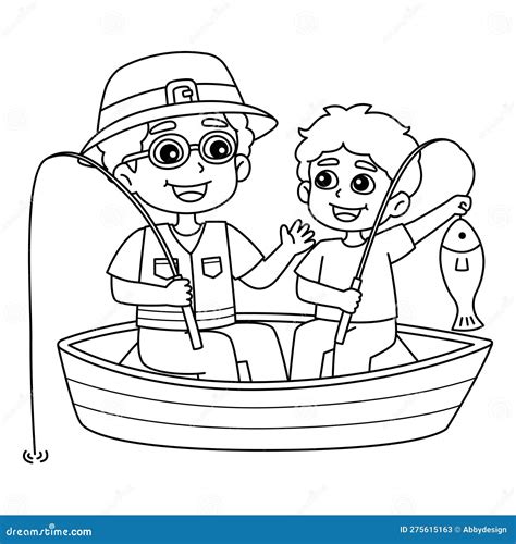 Father And Son Fishing Isolated Coloring Page Stock Vector