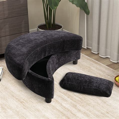 Guhome 327 W Half Crescent Moon Storage Ottoman Chenille Upholstered