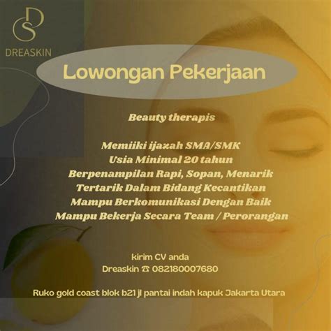 Lowongan Kerja Beauty Terapis Di Dreaskin Jakartakerja