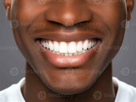 Ai Generative Close Up View Of Beaming Orthodontic White Wide Male Smile African Black Man With