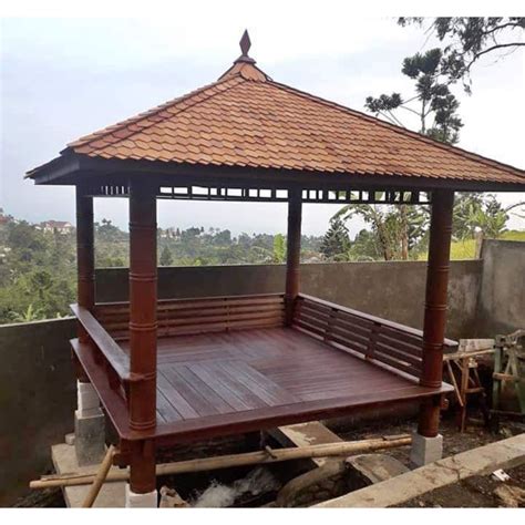 Jual Gazebo Kayu Kelapa Tiang Motif Bambu Ukuran 3x3 Meter Atap Sirap