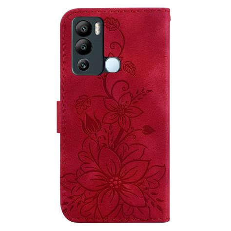 For Infinix Hot I Lily Embossed Leather Phone Case Red Alexnld