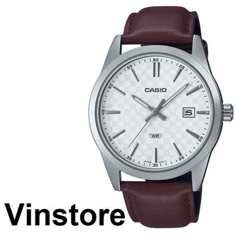 Vinstore Casio Mtp Vd Analog Quartz Brown Leather Strap White Grid