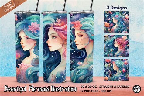 Beautiful Mermaid Tumbler Wrap Graphic By Katatype · Creative Fabrica