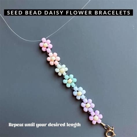 Seed Bead Daisy Flower Bracelets With Keychain On Grey Background Text