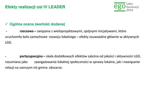 Efekty Realizacji Podej Cia Leader W Ramach Prow Ppt Pobierz