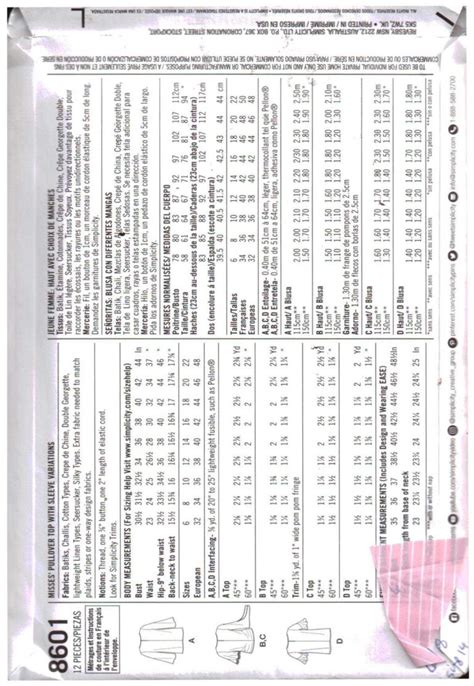 Simplicity 8601 Tops Size H5 6 14 Used Sewing Pattern
