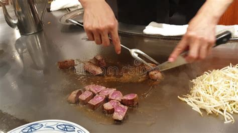 Kobe Beef Steak Teppanyaki Japanese Wagyu Beef Cooking And Serve With