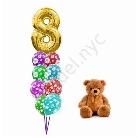 Birthday set of balloons with teddy bear New York Florist: Flordel LLC ...