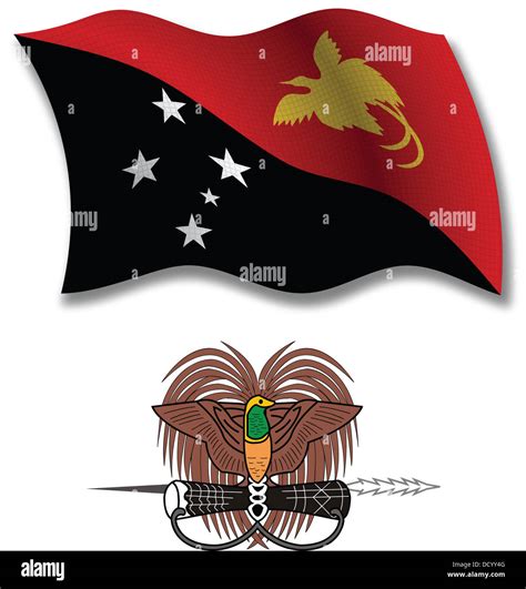 Papua Nueva Guinea Sombra Textura Ondulada Bandera Y Escudo Contra