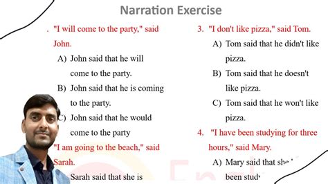 Narration Exercise Direct And Indirect Speech Narration Mcqs Youtube