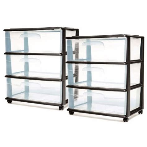 Homz Tall Solid Plastic 3 Drawer Medium Storage Cart With Wheels Black