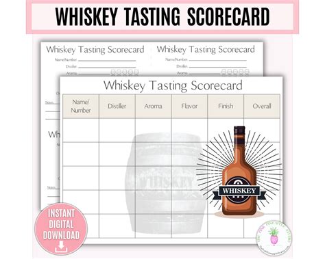 Whiskey Tasting Scorecard Printable Whiskey Party Whiskey Flight