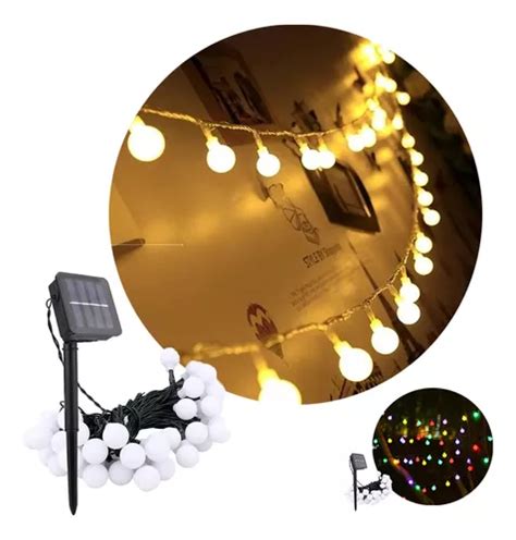 Guirnalda Luces Exterior Solares Led Bolitas 6 2 Mts 8 Modos Color Cálida