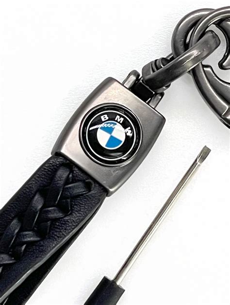 Brelok Do Kluczy Samochodowy BMW Metal Skóra Breloczek skórzany warkocz