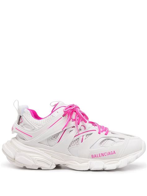 Whitepink Track Lace Up Sneakers From Balenciaga Featuring Logo Patch