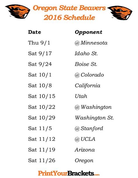 Printable Oregon State Beavers Football Schedule 2016 | Oregon state ...