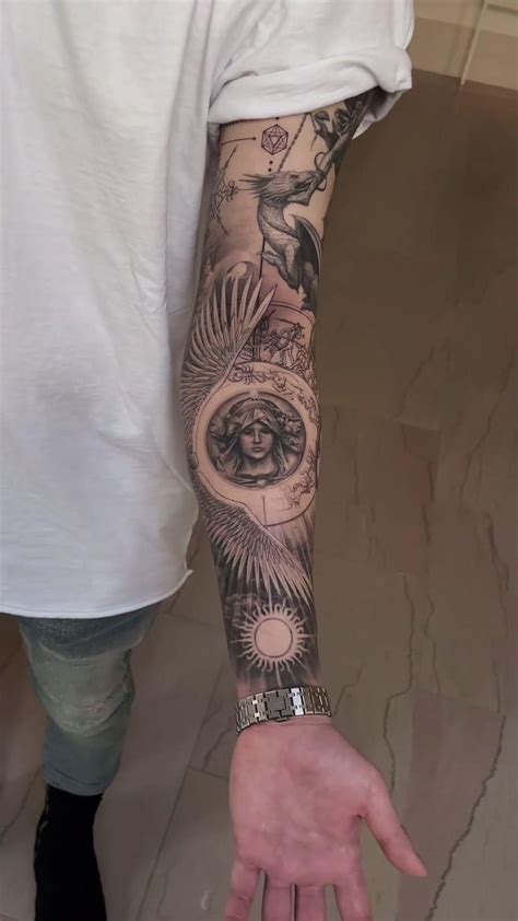 Spiritual tattoo sleeve by Oscar Akermo #blackandgreytattoo # ...