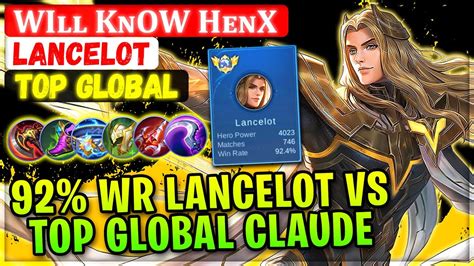 92 Win Rate Lancelot VS Top Global Claude Top Global Lancelot Wiʟʟ