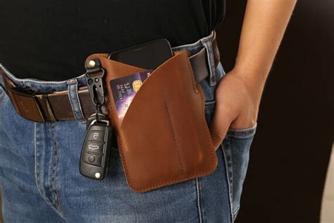 Leather Cell Phone Case Holster Edc Protection Sheath With Key Etsy