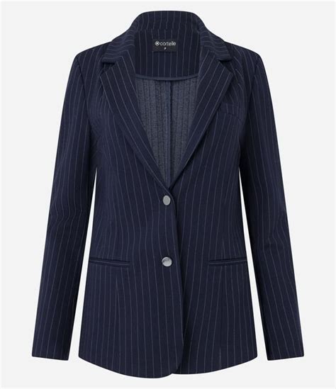 Blazer Em Ponto Roma Estampa Risca De Giz Azul Marinho