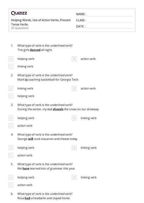 50 Present Tense Verbs Worksheets For 5th Grade On Quizizz Free And Printable