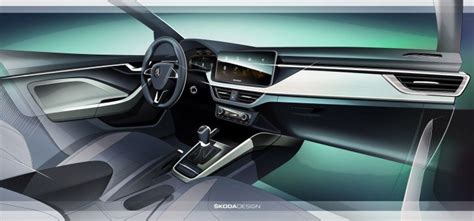 Škoda Scala interior previewed with design sketch - Car Body Design